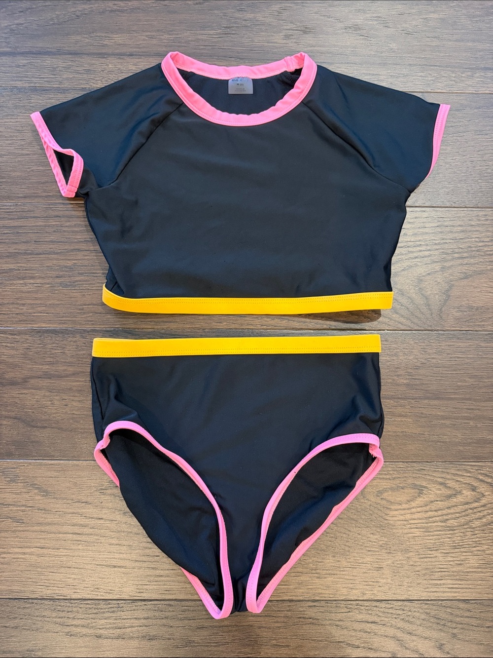 Old Navy Black Two-Piece Swimsuit with Pink & Yellow Trim Size M/8 - C11-659